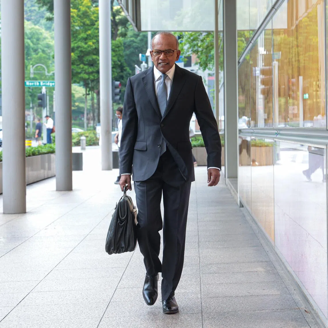 Coordinating Minister for National Security K. Shanmugam arriving at the High Court on April 9.