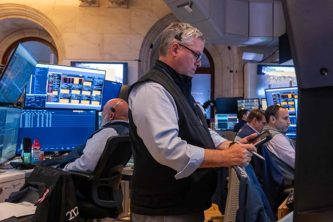Traders working on the floor of the New York Stock Exchange, in New York City.