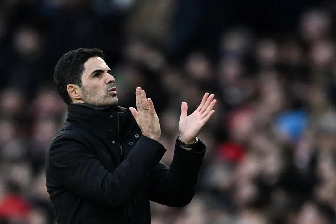 Soccer Football - Premier League - Arsenal v Brighton & Hove Albion - Emirates Stadium, London, Britain - December 17, 2023 Arsenal manager Mikel Arteta reacts REUTERS/Dylan Martinez/File Photo