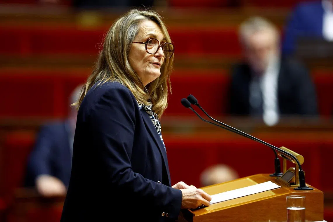 FILE PHOTO: French politician Sophie Primas speaks at the National Assembly in Paris, France, November 26, 2024. REUTERS/Stephanie Lecocq/File Photo