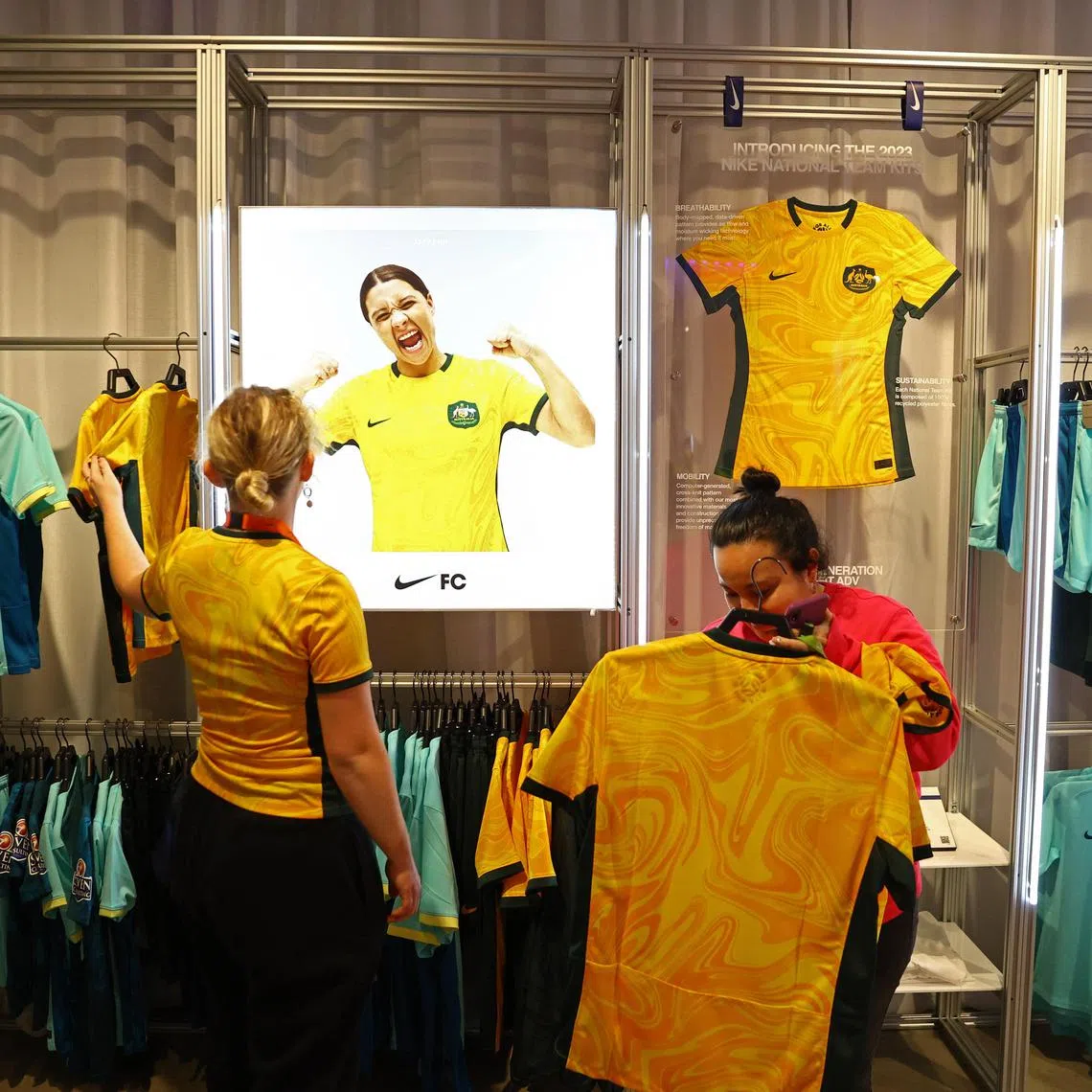 A poster of Australia's Sam Kerr is pictured in the Nike FC shop in Sydney on Monday.