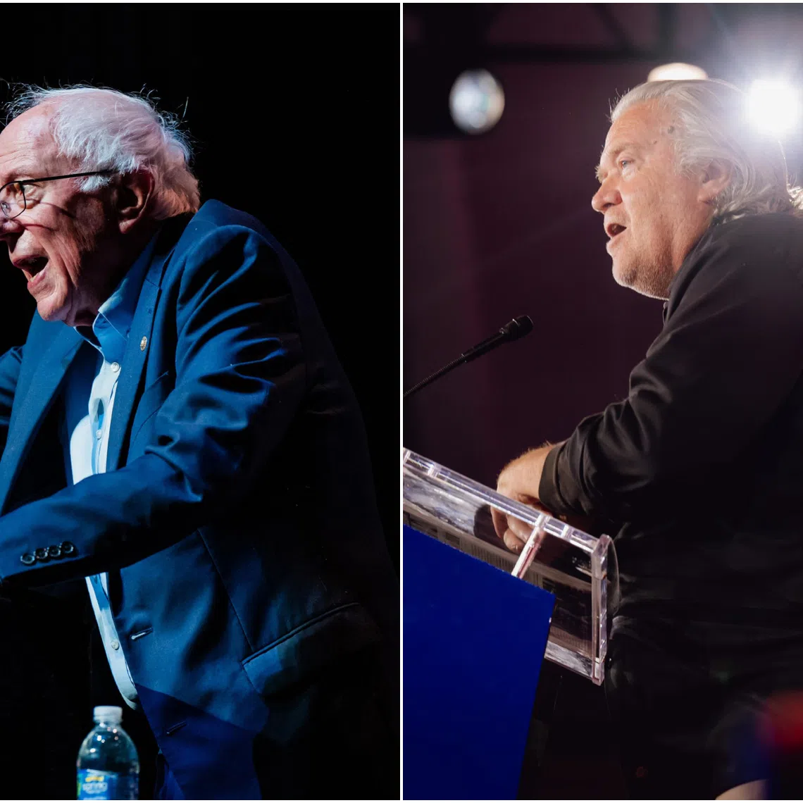 Senator Bernie Sanders (left) of Vermont and Steve Bannon (right), have both called for stronger guardrails on artificial intelligence.