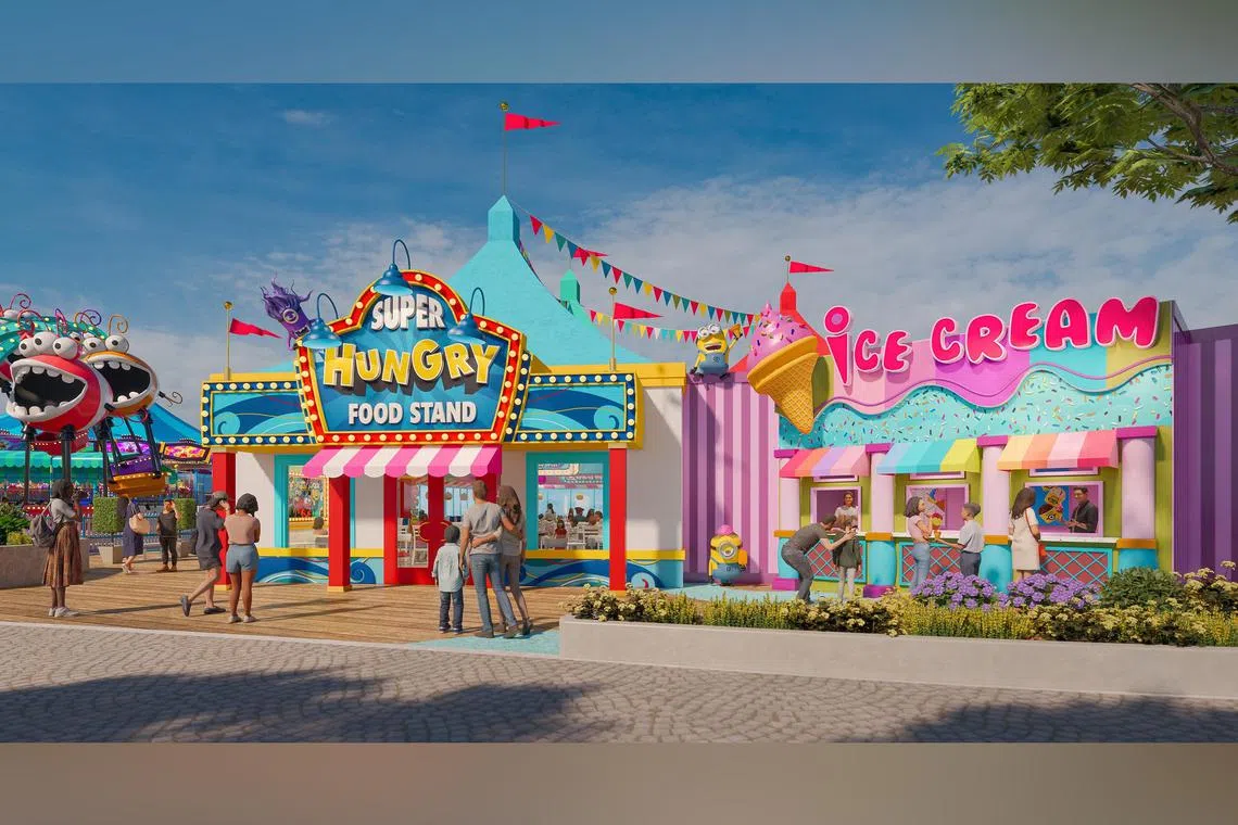 A conceptual rendering of the Super Hungry Food Stand, an all-new restaurant unique to Universal Studios Singapore.