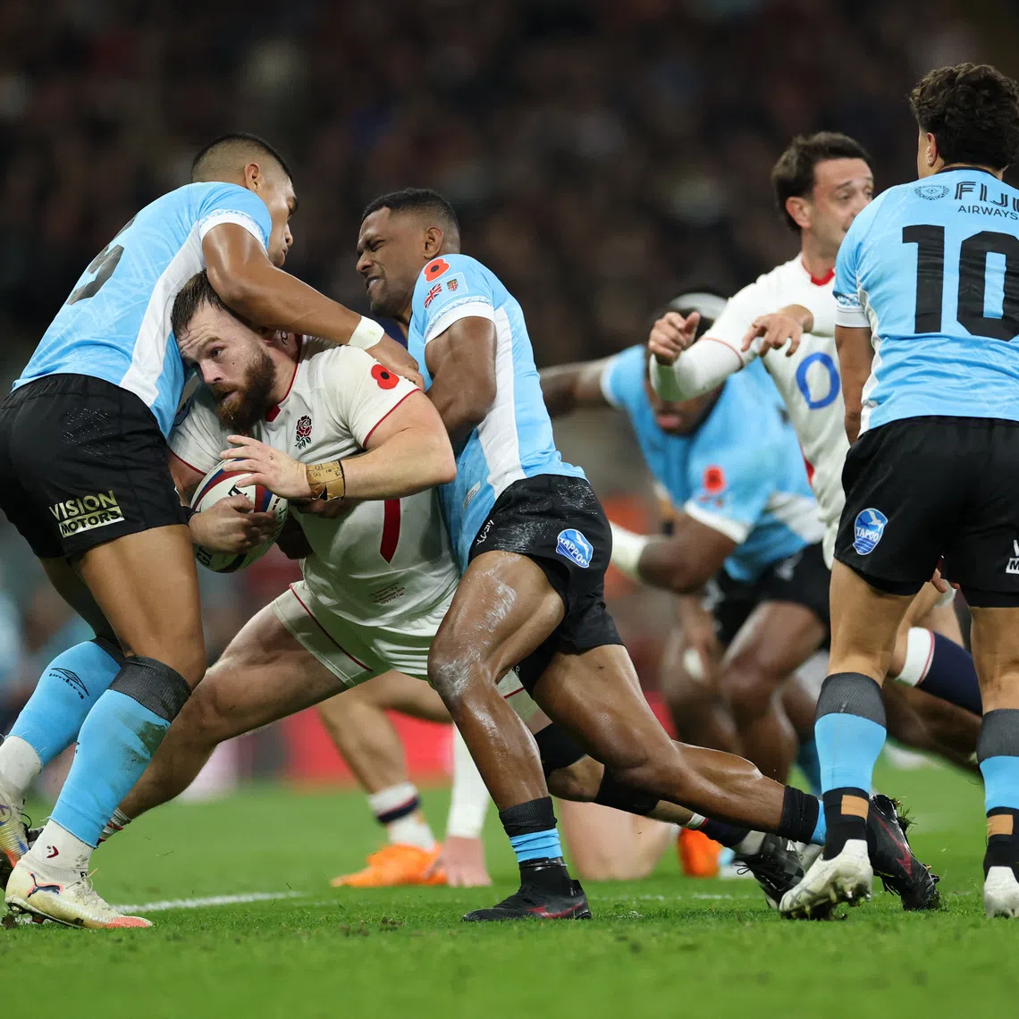 Rugby Union - Autumn Internationals - England v Fiji - Allianz Stadium, Twickenham, London, Britain - November 8, 2025 England's Luke Cowan-Dickie in action with Fiji's Salesi Rayasi Action Images via Reuters/Andrew Boyers