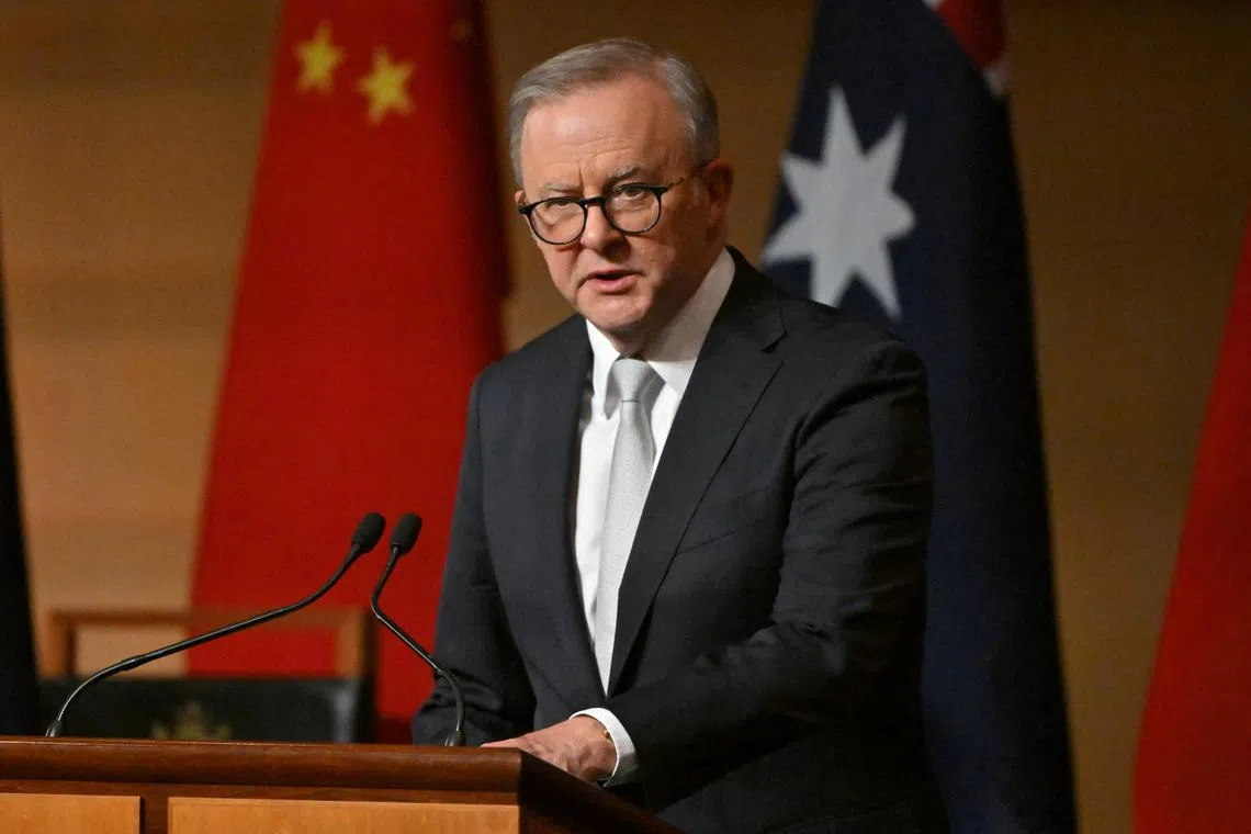Australian Prime Minister Anthony Albanese speaks at a luncheon at Parliament House in Canberra, Australia, June 17, 2024.    Mick Tsikas/Pool via REUTERS/File Photo