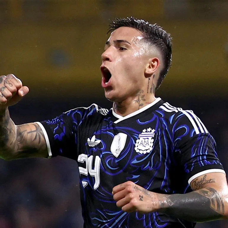 Soccer Football - International Friendly - Argentina v Mauritania - Estadio La Bombonera, Buenos Aires, Argentina - March 27, 2026 Argentina's Enzo Fernandez celebrates scoring their first goal REUTERS/Agustin Marcarian