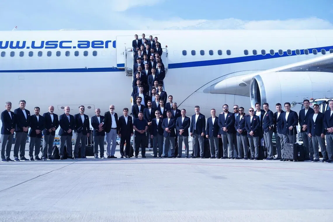 An Iranian photo showing members of Iran’s national soccer team before their departure for Tijuana, Mexico, on June 6, to take part in the World Cup.