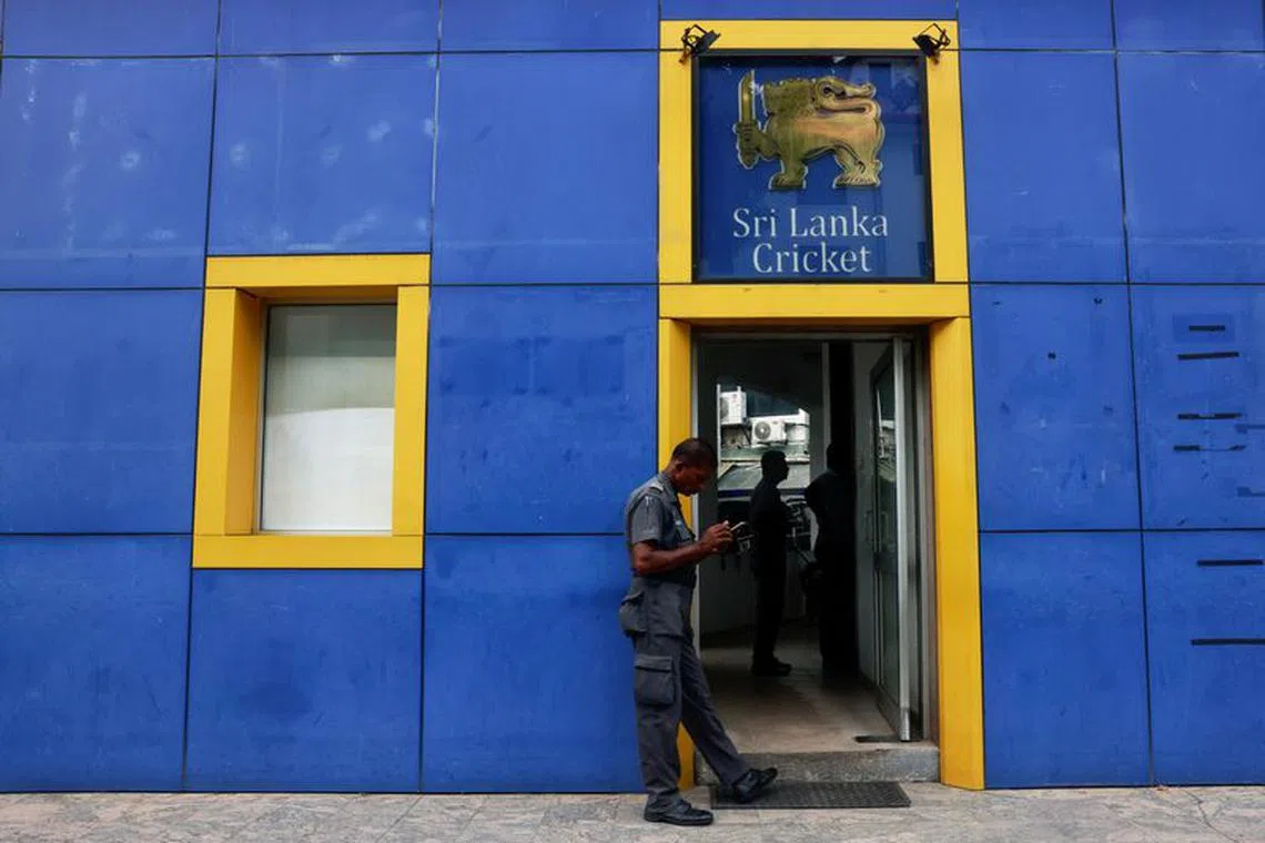 A secutiry person is seen outside the Sri Lanka's cricket board, after Sri Lanka Cricket's (SLC) membership of the International Cricket Council (ICC) has been suspended with immediate effect for government interference, in Colombo, Sri Lanka November 11,2023. REUTERS/Dinuka Liyanawatte/ File photo