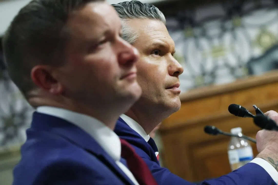 US Secretary of Defence Pete Hegseth (right) alongside comptroller Jules Hurst during a hearing with the Senate Armed Services Committee in Washington, DC, on April 30.
