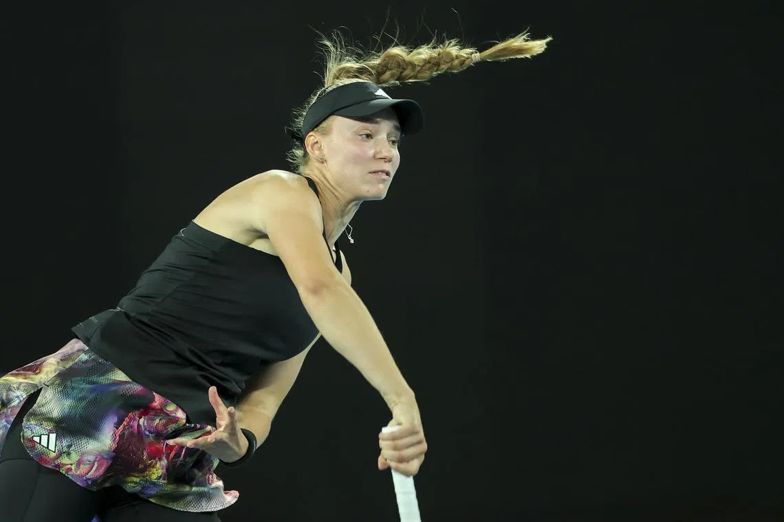 Elena Rybakina of Kazakhstan in action against Jelena Ostapenko of Latvia during their quarter-final match at the Australian Open.