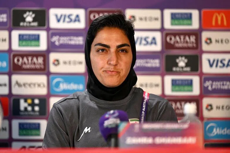 Iranian Women's national soccer team captain Zahra Ghanbari looking on during the Women's Asian Cup Iran press conference on the Gold Coast, Australia, on March 1.