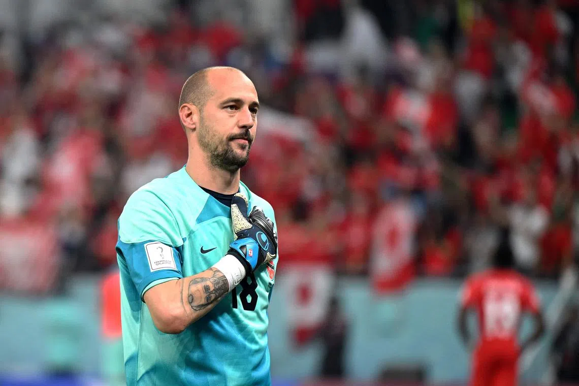 Canada's goalkeeper Milan Borjan reacts after his team lost their World Cup group match against Morocco.