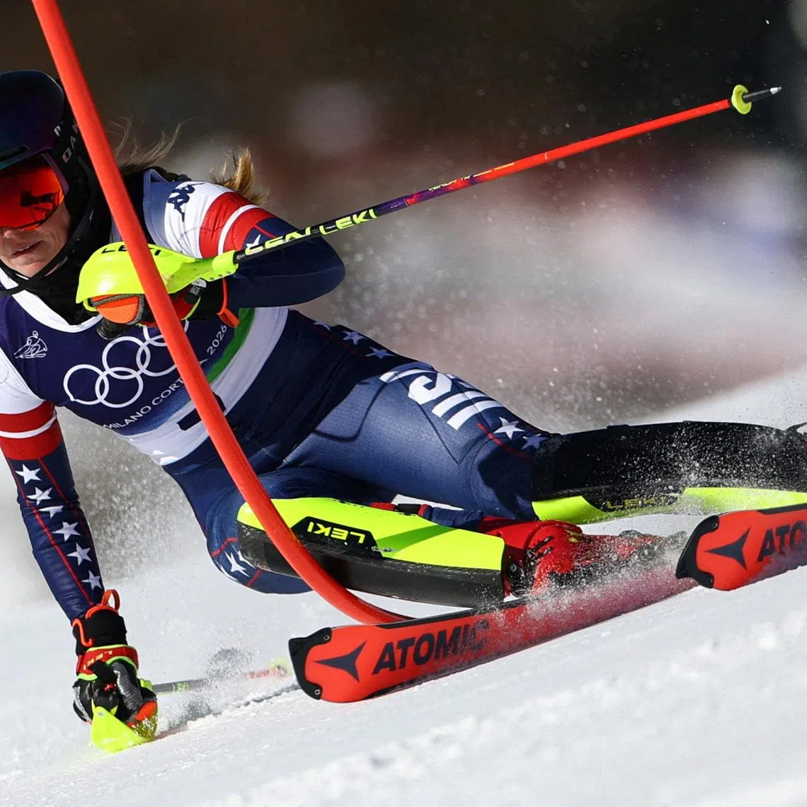 Mikaela Shiffrin of United States in action during her first run in the Women's Slalom. REUTERS/Lisi Niesner