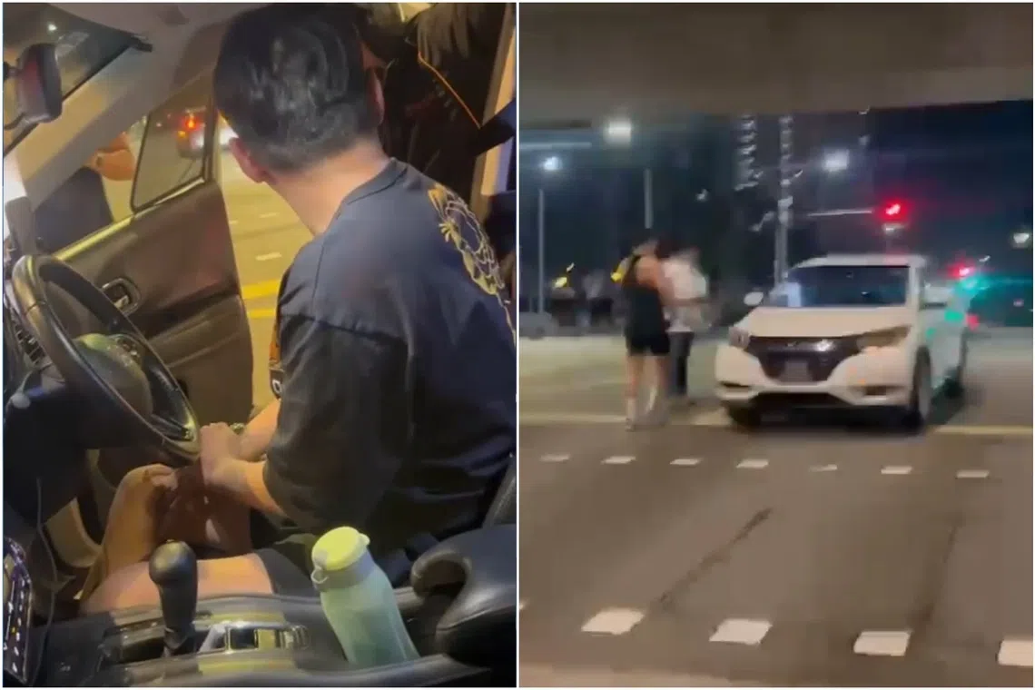 The man, who was driving a white sedan, later stopped the vehicle at an intersection along Punggol Way near Samudera LRT station.