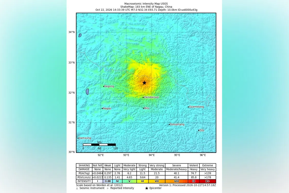 The epicentre was in a high-altitude county in Nagqu, northern Tibet, at a depth of 10km.
