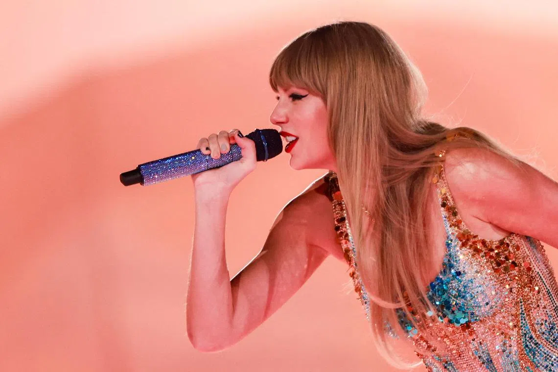 US singer-songwriter Taylor Swift performs during her Eras Tour at Sofi stadium in Inglewood, California, August 7, 2023. (Photo by Michael Tran / AFP) / RESTRICTED TO EDITORIAL USE