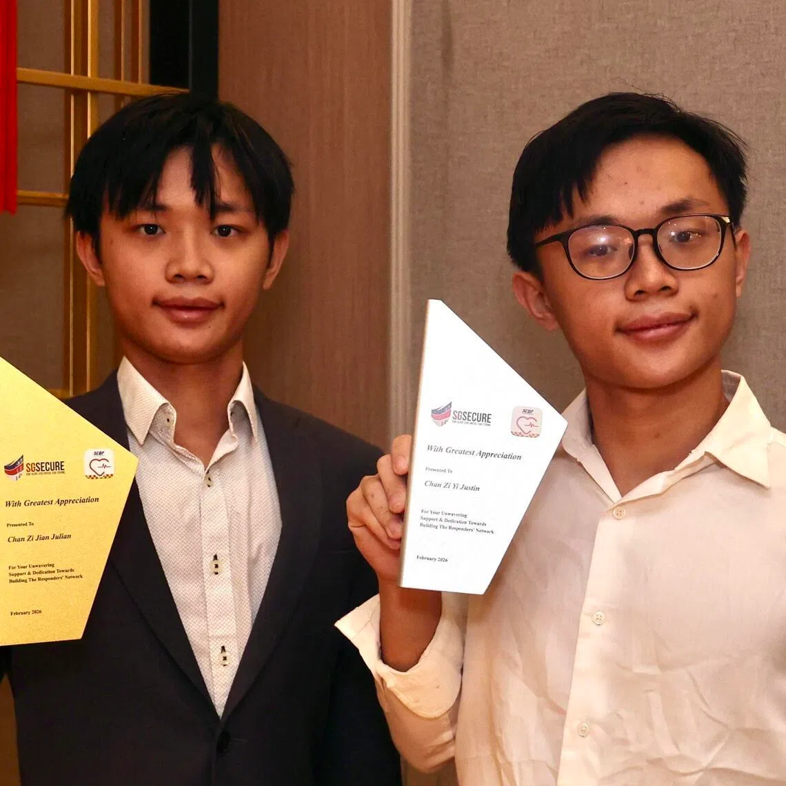 CMG20260206-WooFL01 /Responders, Partners and Volunteers Appreciation Event 2026[Orchard Hotel, Level 3, Ballrooms 1 and 2 442 Orchard Rd ] - 哥哥曾子建 Julian Chan (left ) 和弟弟曾子毅- Justin Chan (right)