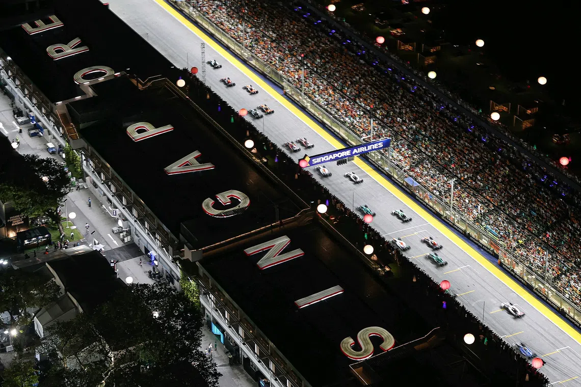The 2025 Formula One Singapore Airlines Singapore Grand Prix gets underway at the Marina Bay Street Circuit on Oct 5, 2025.