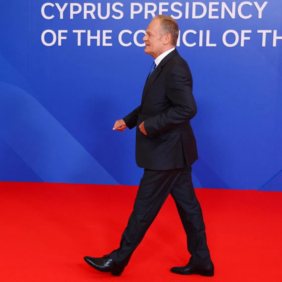 Poland's Prime Minister Donald Tusk arrives to attend a summit of the European Union and regional partners' leaders in Nicosia (Lefkosia), Cyprus, April 24, 2026. REUTERS/Yves Herman/Pool
