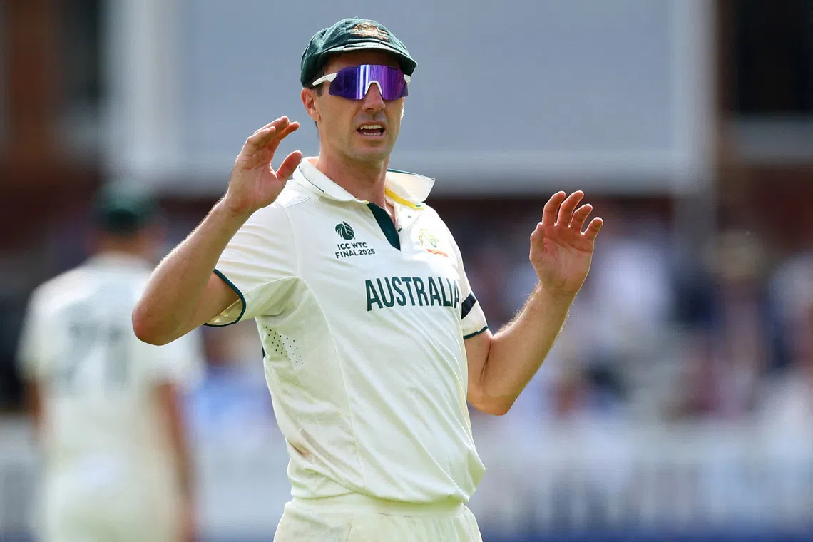 FILE PHOTO: Cricket - 2025 ICC World Test Championship Final - South Africa v Australia - Lord's Cricket Ground, London, Britain - June 13, 2025 Australia's Pat Cummins reacts Action Images via Reuters/Andrew Boyers/File Photo