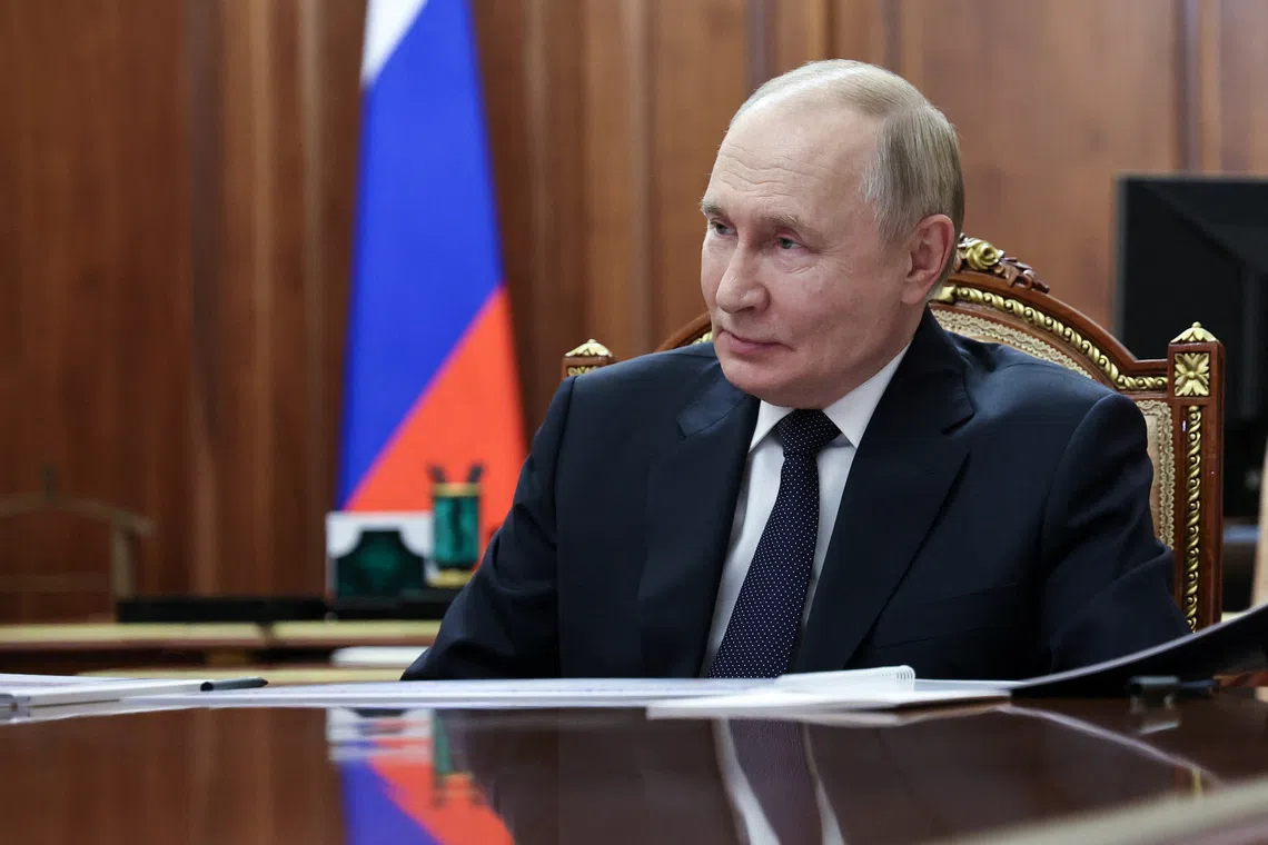 Russian President Vladimir Putin attends a meeting with Governor of the Murmansk region Andrei Chibis in Moscow, Russia, November 24, 2025. Sputnik/Gavriil Grigorov/Pool via REUTERS