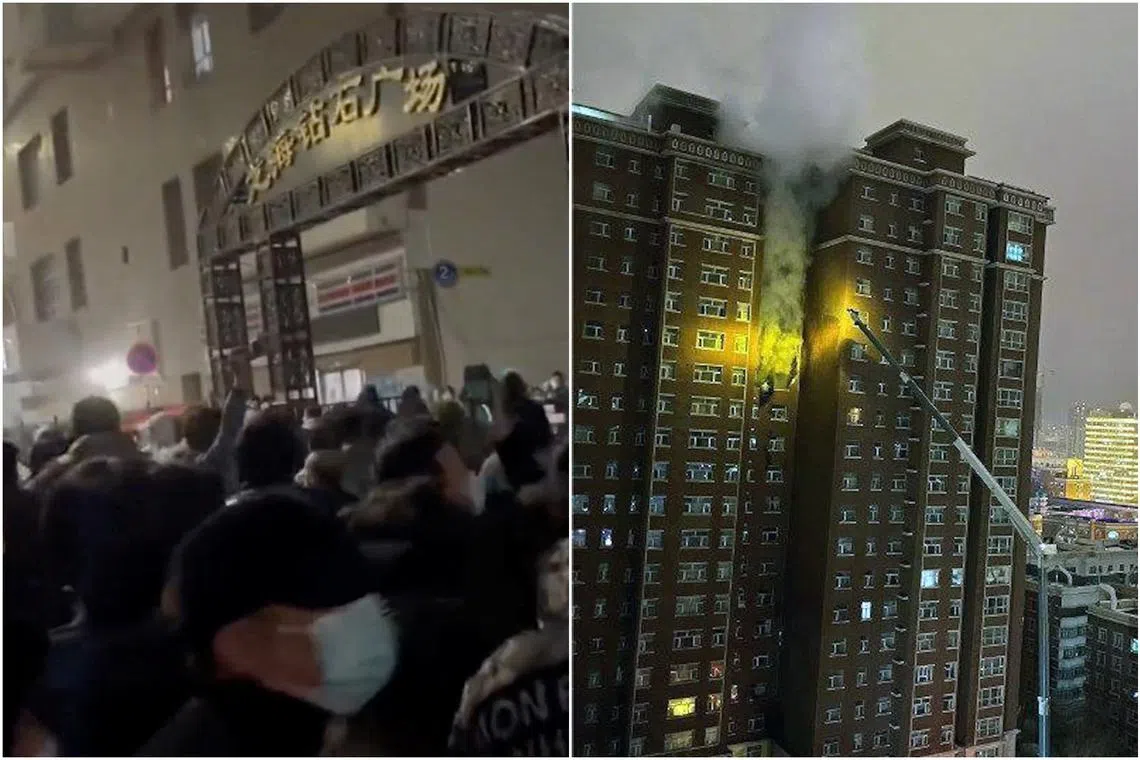 The Urumqi protests followed a fire in a high-rise building there that killed 10 on Thursday night.