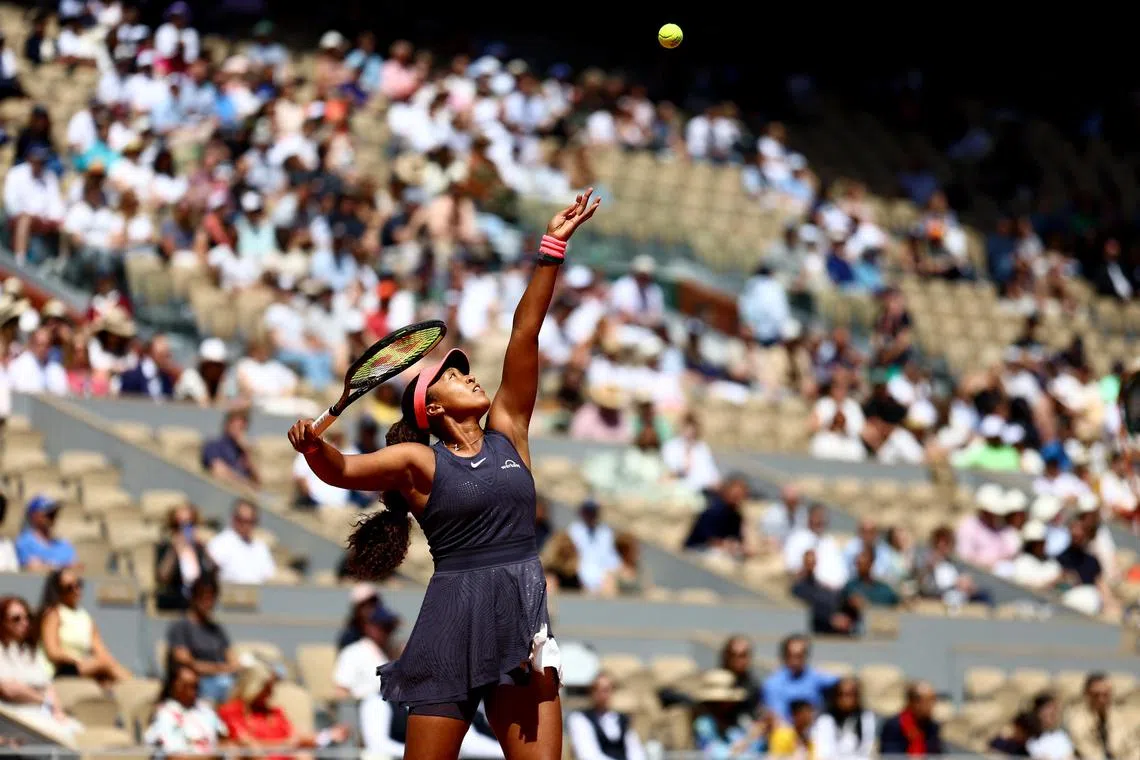 Japan's Naomi Osaka during her French Open first-round match against Italy's Lucia Bronzetti on May 26, 2024.