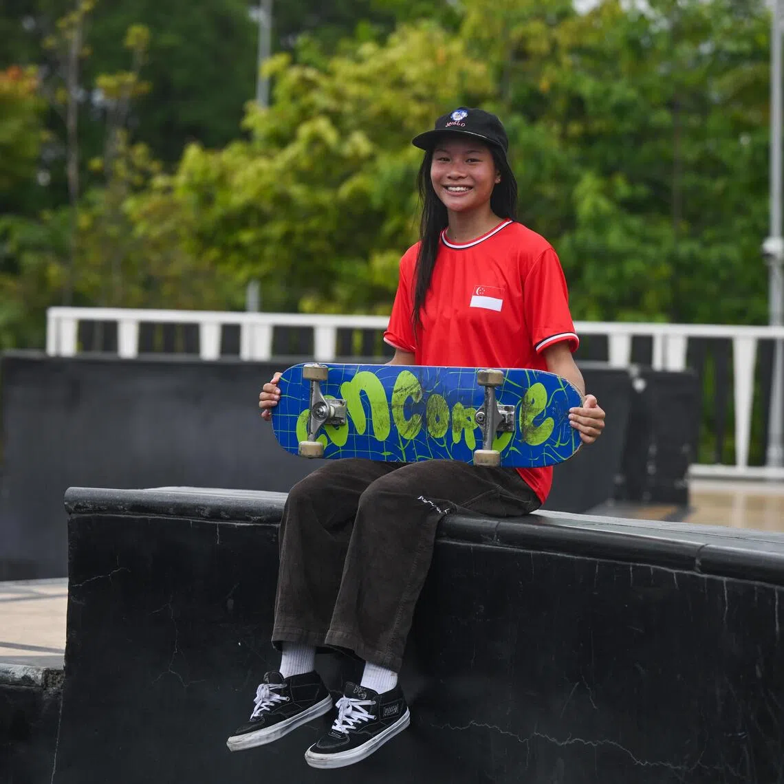 ST20251206_202582800831 Azmi Athni ayyskate//

Temasek Poly student Tina Wan, 19, who is making her debut in skateboarding at the SEA Games.

ST PHOTO: AZMI ATHNI