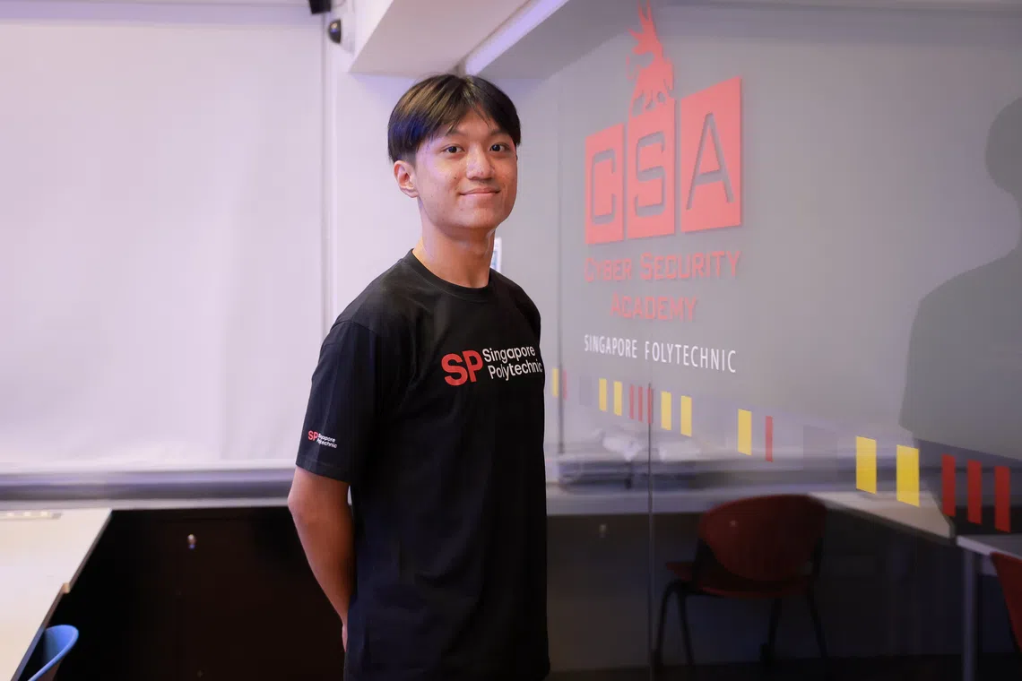 Phang Kai De, a third-year Diploma in Cybersecurity & Digital Forensics student at Singapore Polytechnic’s Cyber Security Academy, on Aug 19.