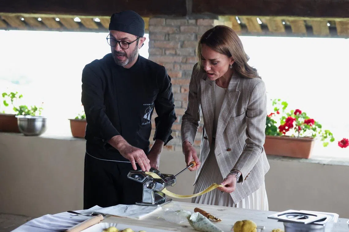 UK's Princess Kate learns pasta-making on visit to Italy