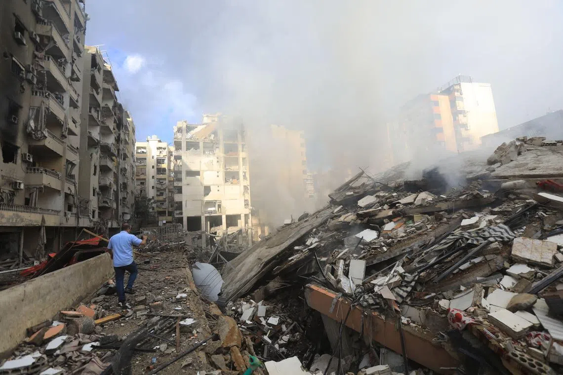 The site of an overnight Israeli airstrike in Beirut's southern suburbs on Oct 1.