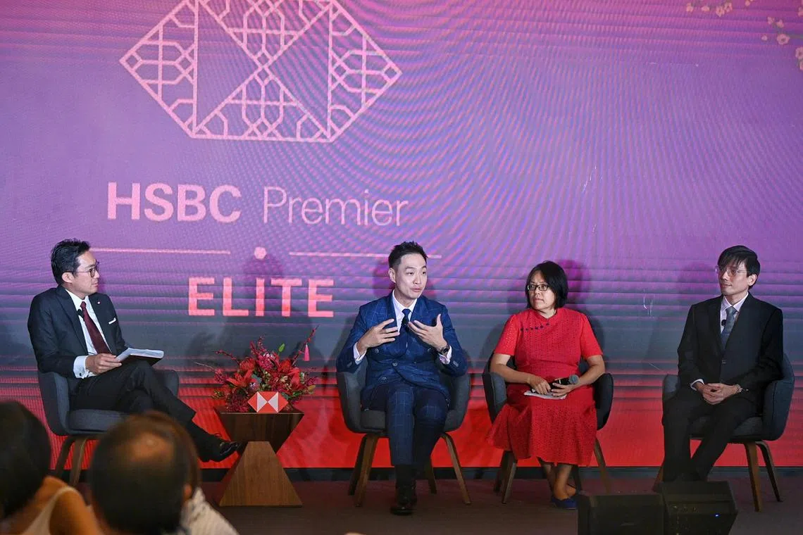 (From left) HSBC SEA Head of Investments and moderator Jeffrey Yap, HSBC Chief Investment Officer SEA James Cheo, The Straits Times Associate Editor Lee Su Shyan and HSBC Global Asset Management, Fixed Income Portfolio Manager William Goh at the panel discussion on Feb 6.