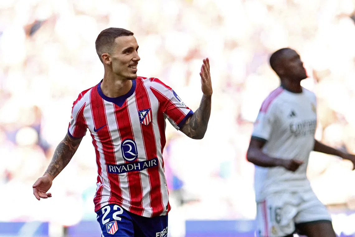 Soccer Football - LaLiga - Atletico Madrid v Real Madrid - Riyadh Air Metropolitano, Madrid, Spain - September 20, 2026 Atletico Madrid's Alejandro Grimaldo celebrates scoring their first goal REUTERS/Juan Barbosa