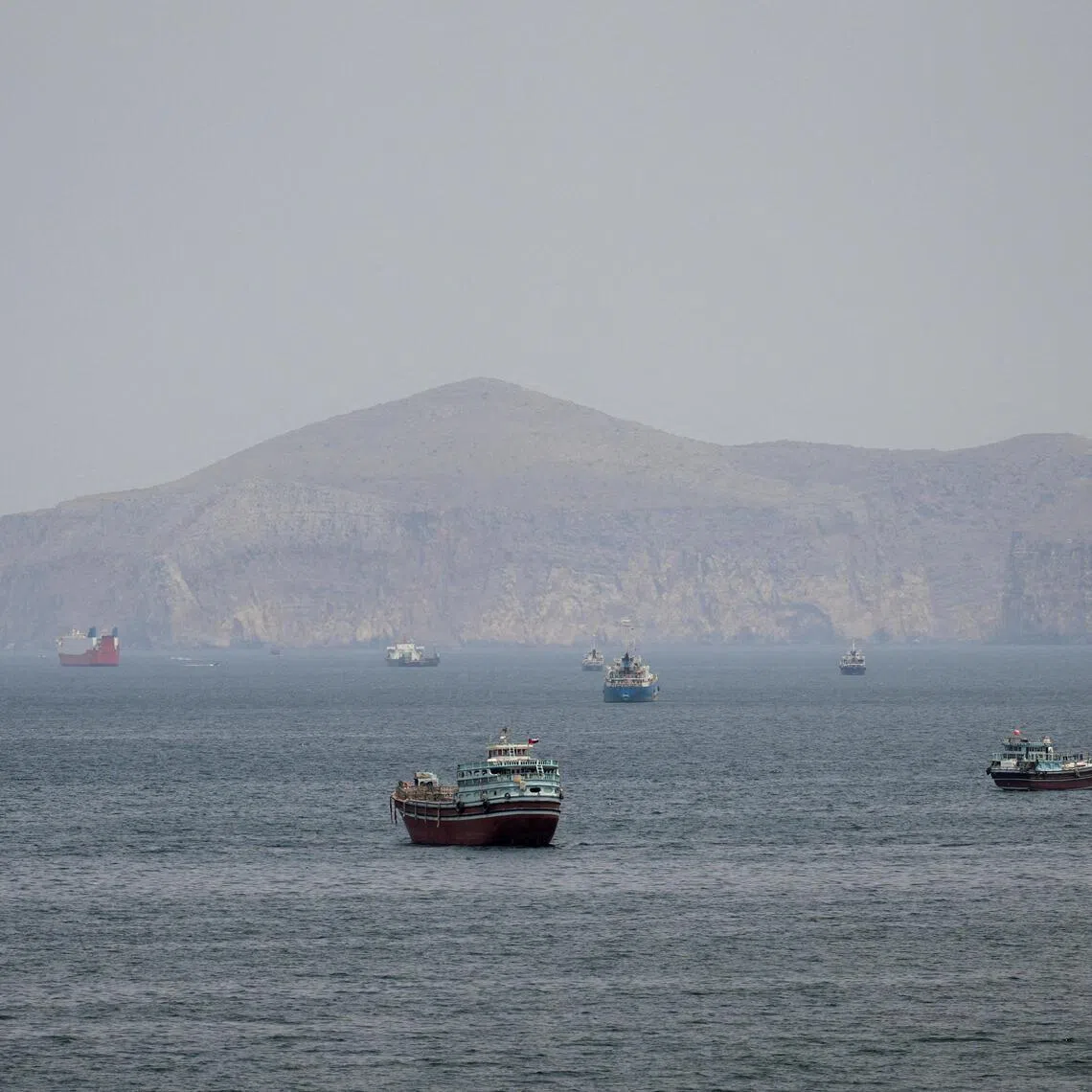Ships and boats in the Strait of Hormuz, Musandam, Oman, on April 22.