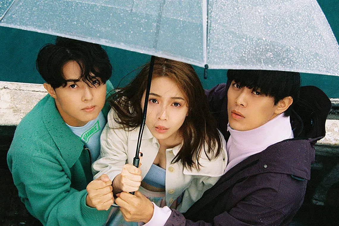 Taiwanese indie band Accusefive, consisting of (from left) drummer Richard Lin and vocalists Chuan Ching and Pan Yun-an. 