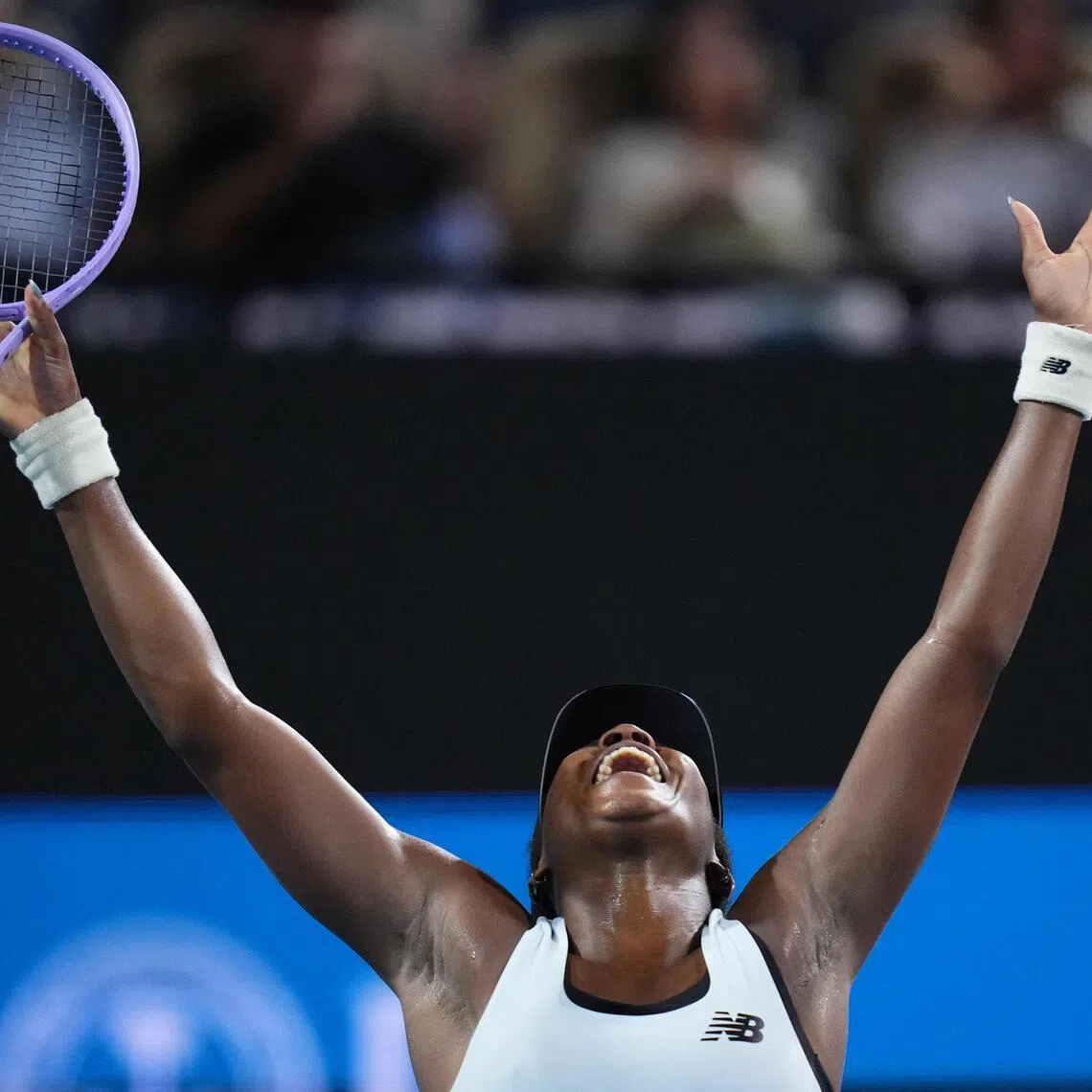 Coco Gauff, of the United States, celebrates after defeating Switzerland's Belinda Bencic  on March 24, in Miami Gardens, Florida.