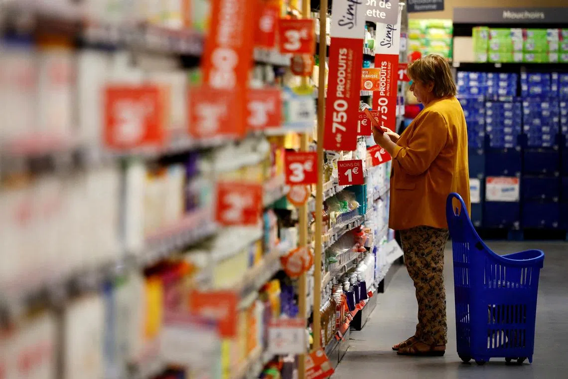 FILE PHOTO: A customer shops at a Carrefour supermarket in Montesson near Paris, France, September 13, 2023. REUTERS/Sarah Meyssonnier/File Photo