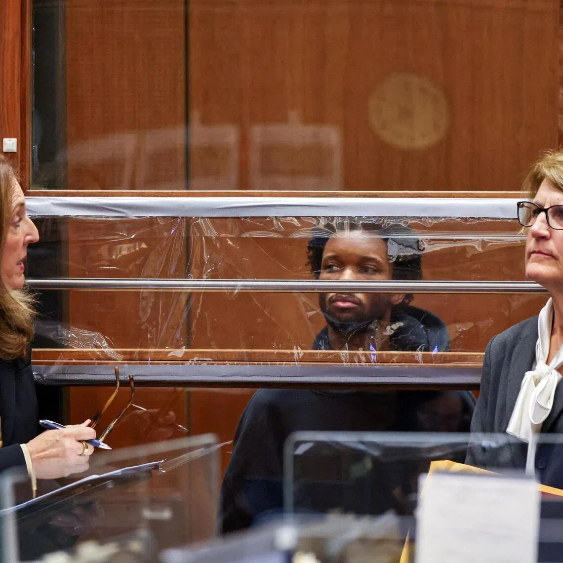 Singer David Anthony Burke, known as D4vd, sitting in court during his arraignment for the murder of Celeste Rivas Hernandez in April 2026.