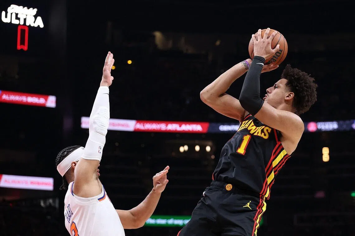 First-time NBA All-Star Jalen Johnson is averaging 22.7 points, 10.3 rebounds and 8.0 assists for the Atlanta Hawks this season.