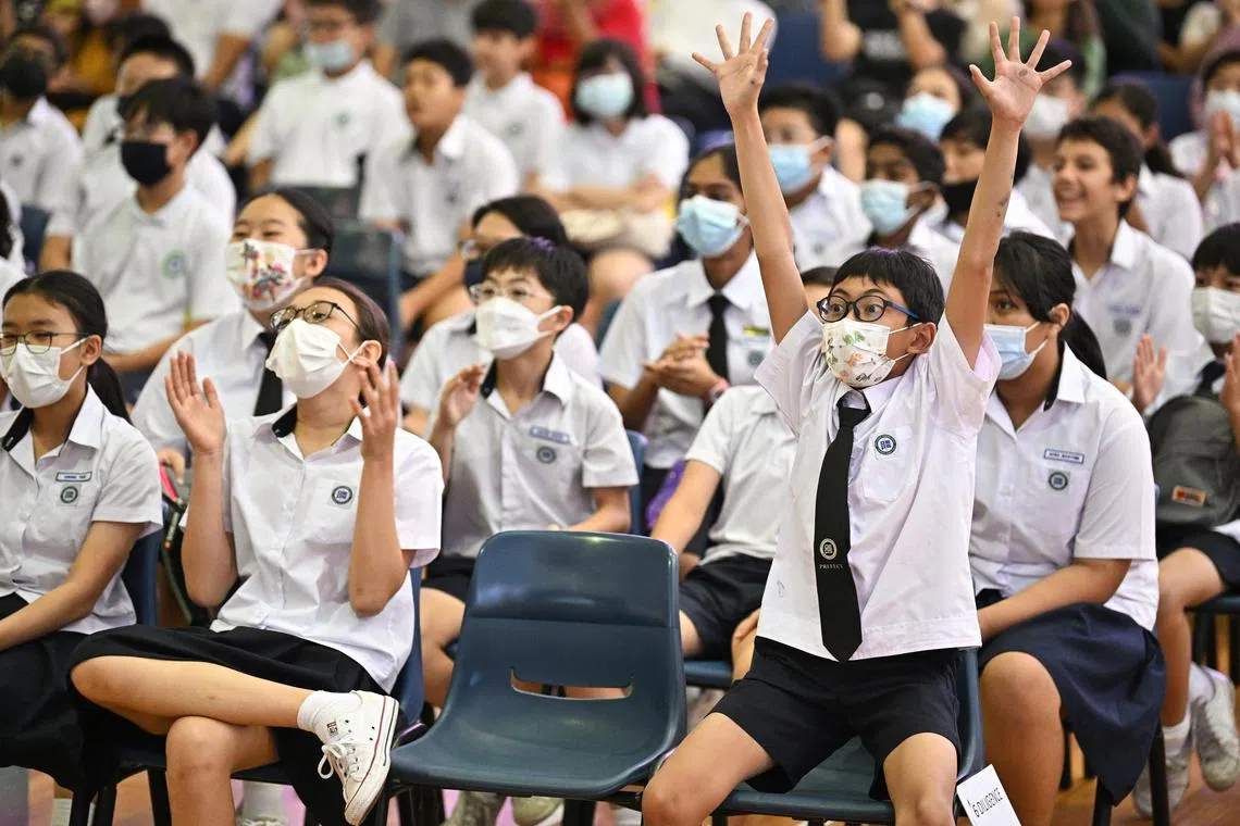Pupils preparing to get their PSLE results at Opera Estate Primary in November. The Sec 1 posting results will be released on Dec 21, 2022.