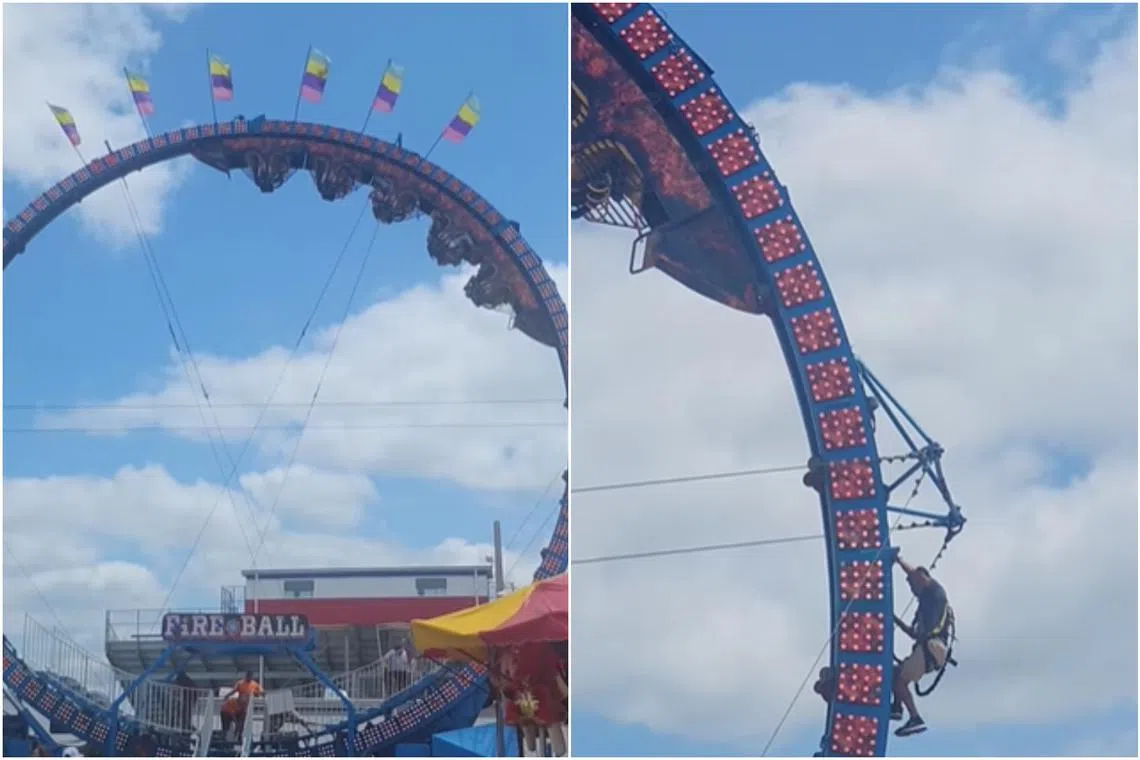 The Fireball ride runs along a ring-shaped track, turning riders upside down at the top.