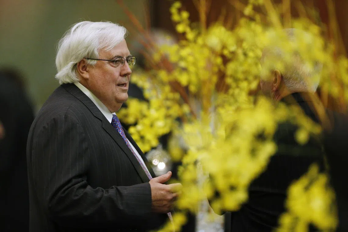 FILE PHOTO: Australian Politician Clive Palmer is pictured during a dinner hosted for Japan's Prime Minister Shinzo Abe at Parliament House in Canberra, July 8, 2014. REUTERS/Jason Reed/File Photo