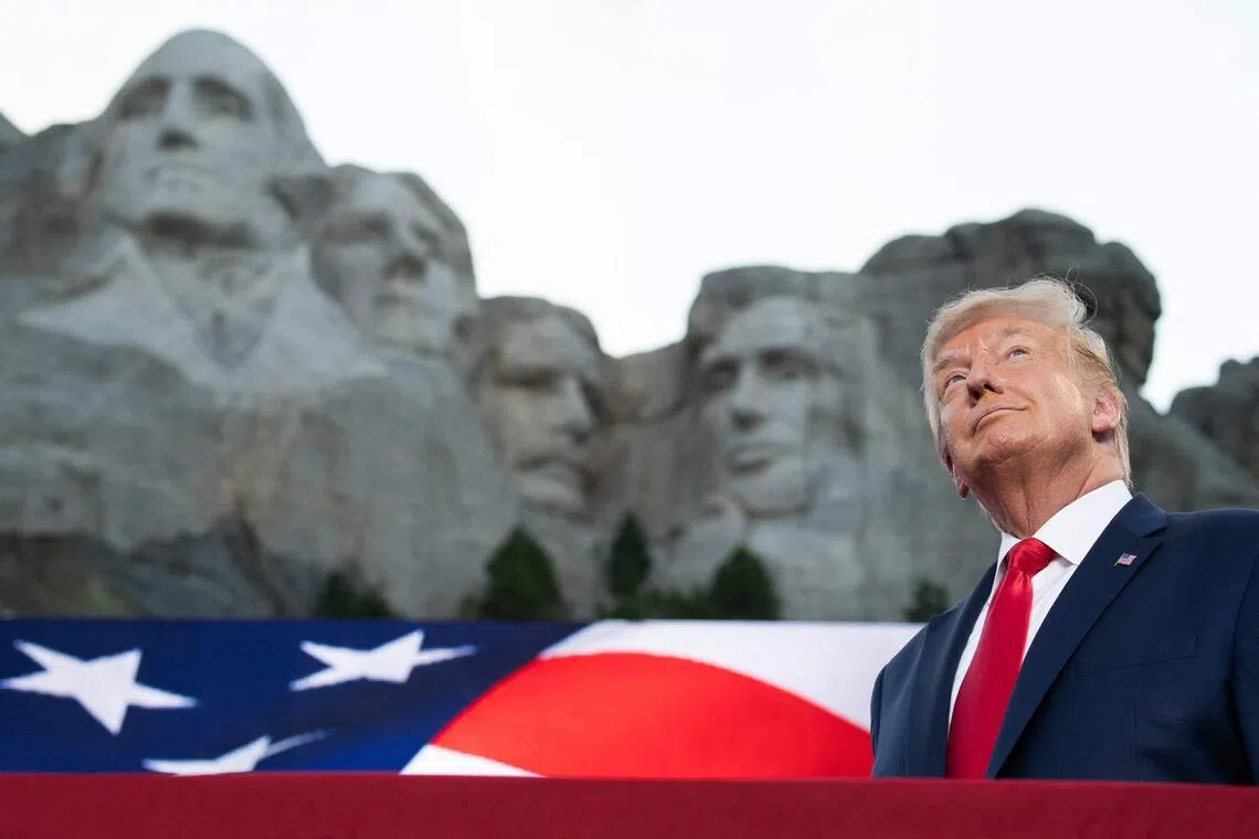 A 2020 photo shows US President Donald Trump arriving for Independence Day events at Mount Rushmore National Memorial, in Keystone, South Dakota.
