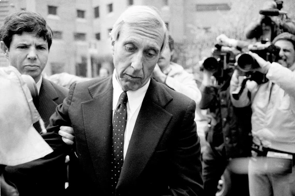 Ivan Boesky leaves federal court in New York after pleading guilty to insider trading on April 24, 1987. 