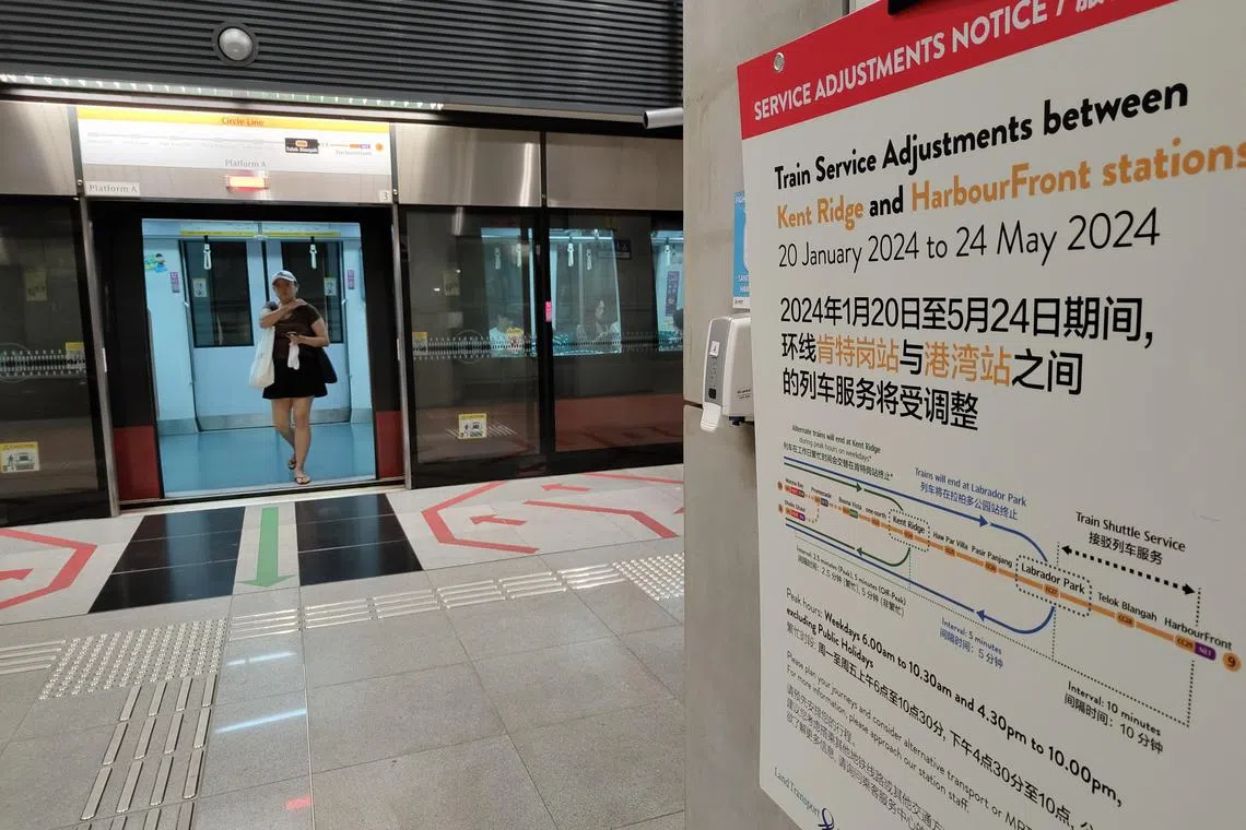 During the closure, CCL trains will turn around alternately at Kent Ridge and Labrador Park stations instead of HarbourFront station.