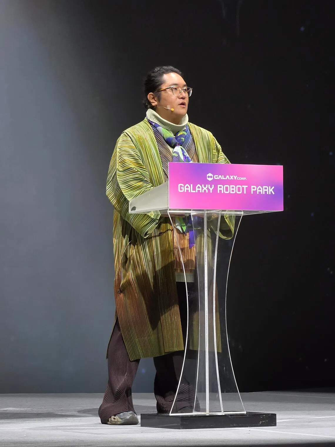 Galaxy Corporation CEO Choi Yong-ho addressing the media at the company’s Galaxy Robot Park in the eastern part of Seoul.