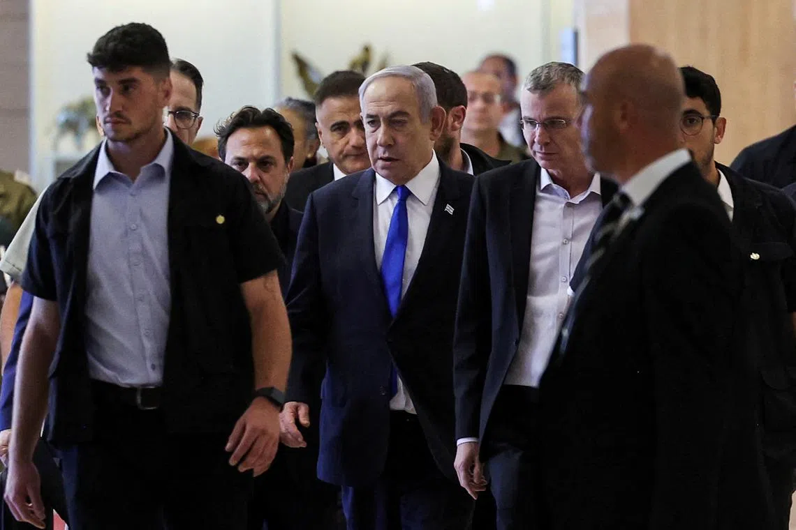 Israeli Prime Minister Benjamin Netanyahu arrives to his Likud party faction meeting at the Knesset, Israel's parliament, in Jerusalem May 20, 2024 REUTERS/ Ronen Zvulun