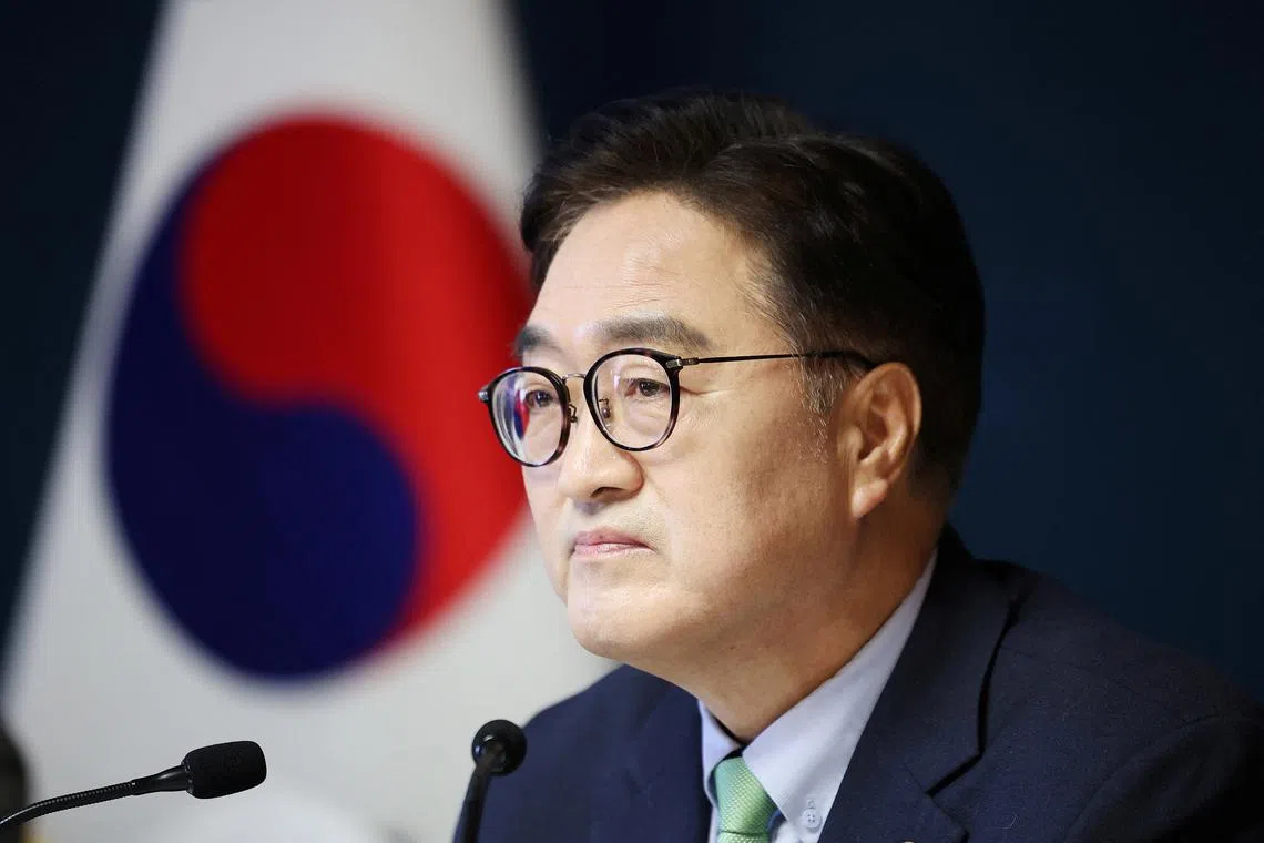 FILE PHOTO: National Assembly Speaker Woo Won-shik looks on during a press conference at the National Assembly in Seoul, South Korea, December 19, 2024.   REUTERS/Kim Hong-Ji/File photo