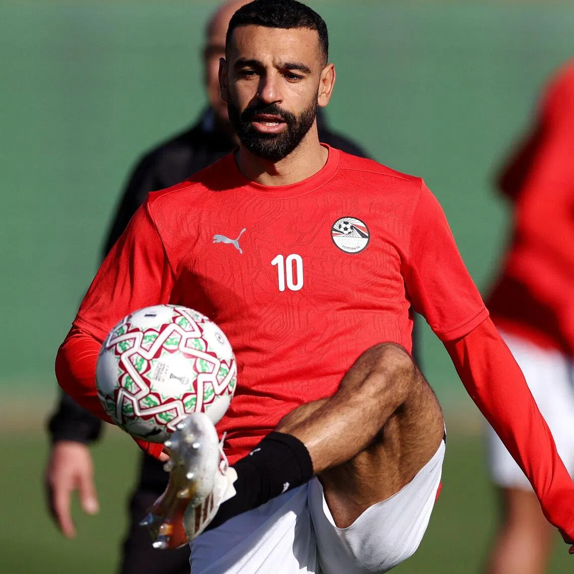 Egypt forward Mohamed Salah training in Morocco on Dec 25, ahead of Egypt's Dec 26 match against South Africa in the Africa Cup of Nations. 