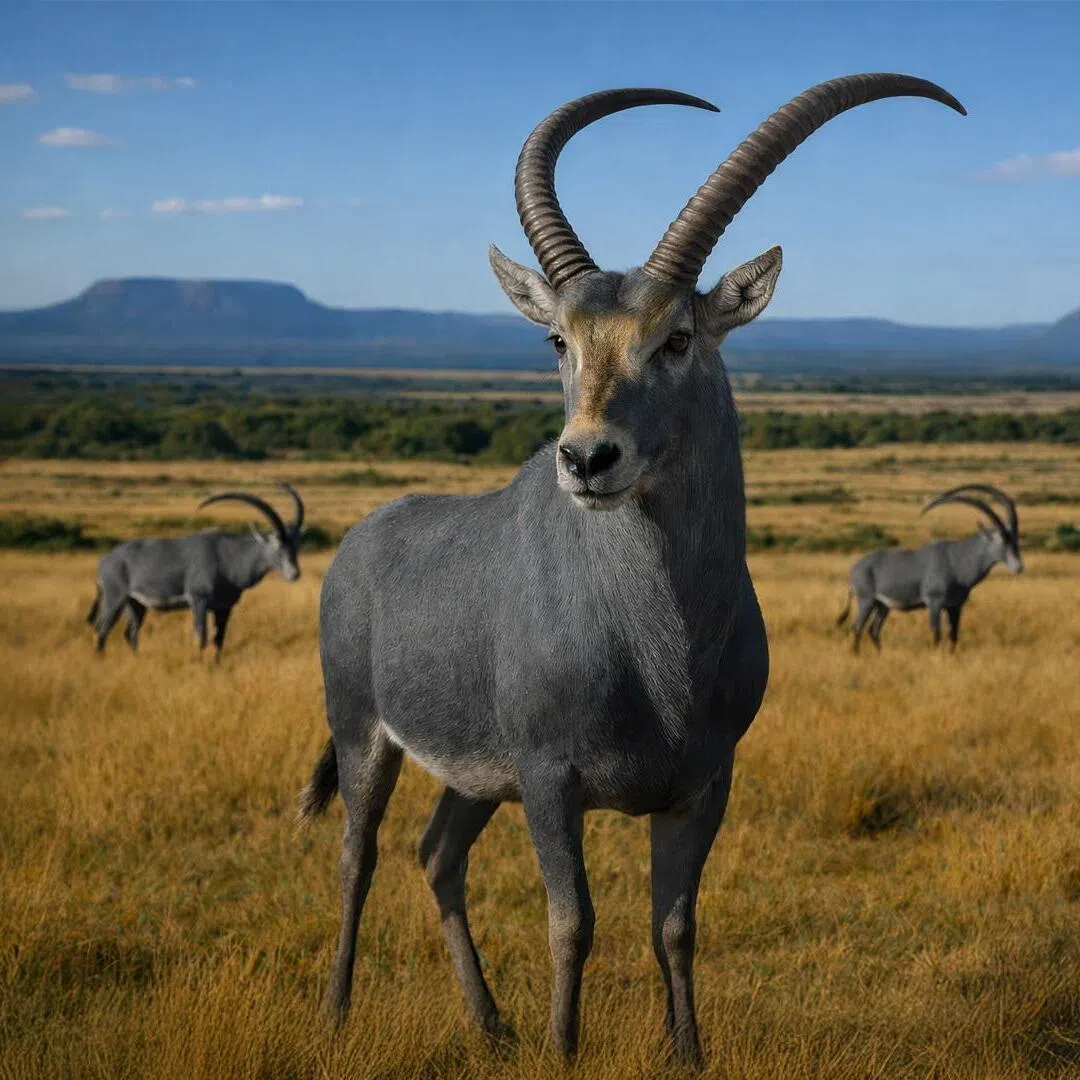 An artist's rendering of the extinct African antelope species called the Bluebuck.